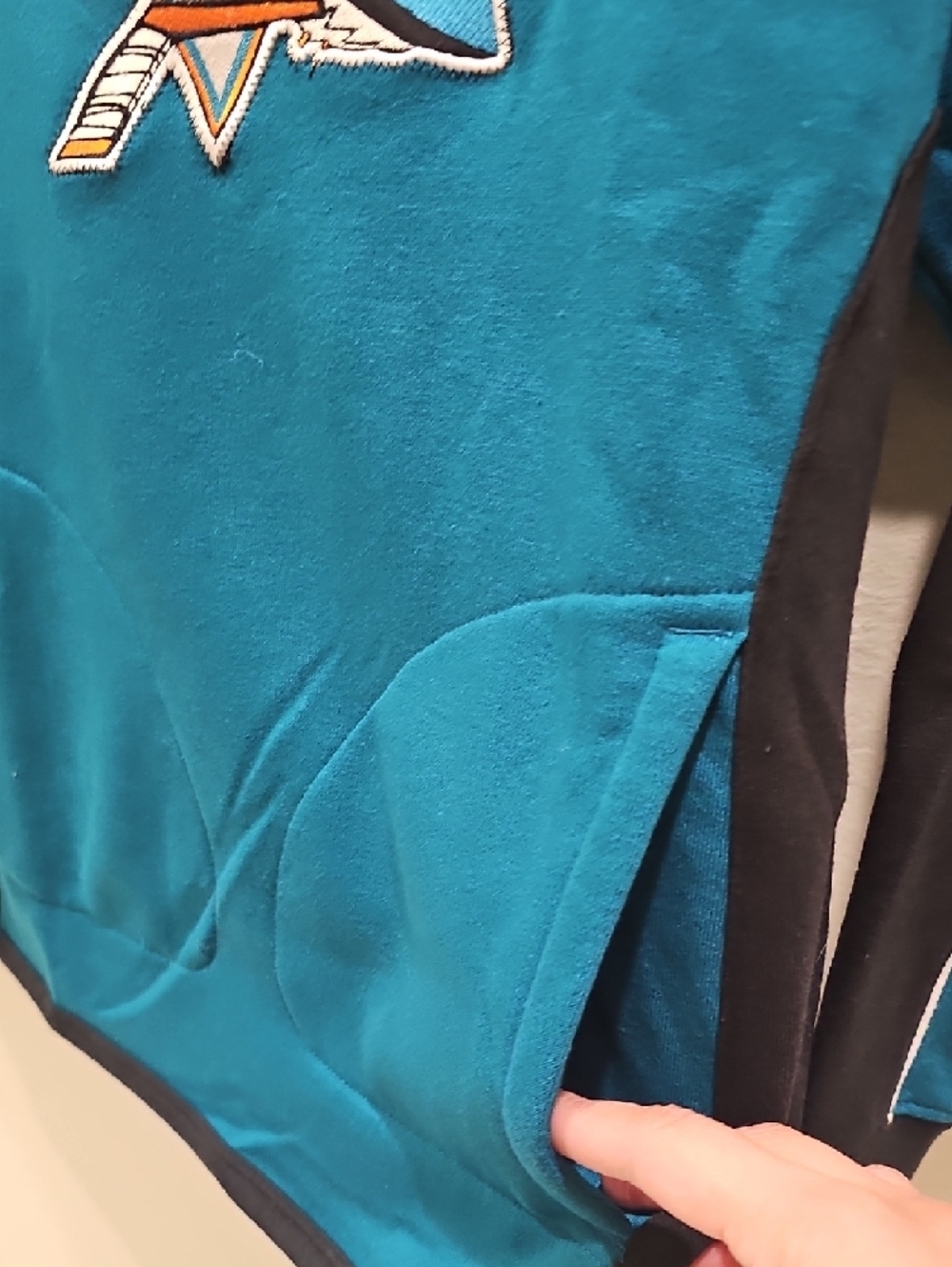 Women's Teal & Black Hockey Lace-Up Hoodie with Sharks Logo - Picture 6 of 9